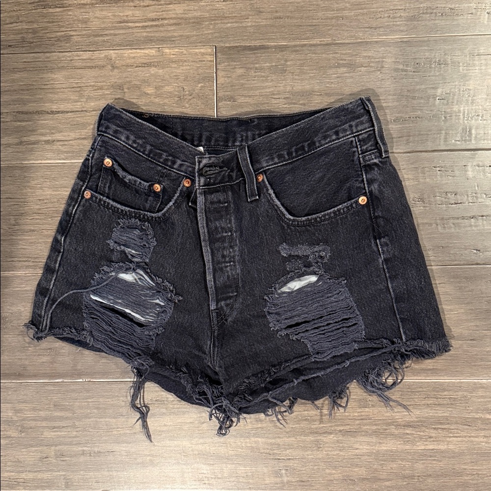 Levi's Black Distressed 501 Jean Shorts